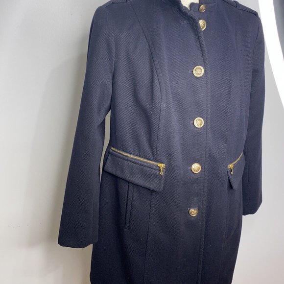 Coldwater Creek Womens Blue Coat XL 16 Military Gold Buttons Zipper Pockets - Picture 4 of 7